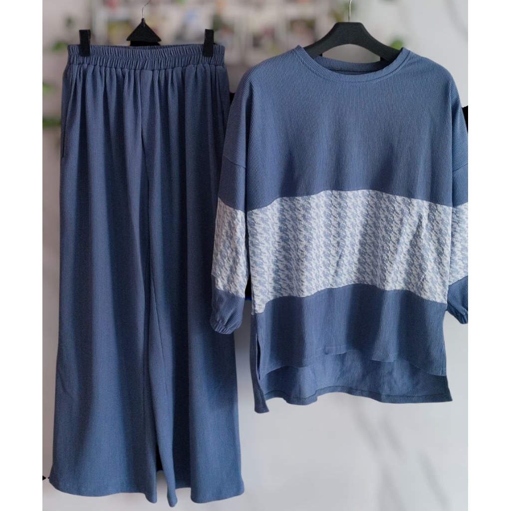 preloved set knit//set knit hokaido//one set rajut//setcel//set celana knit//setcel knit denim//set 