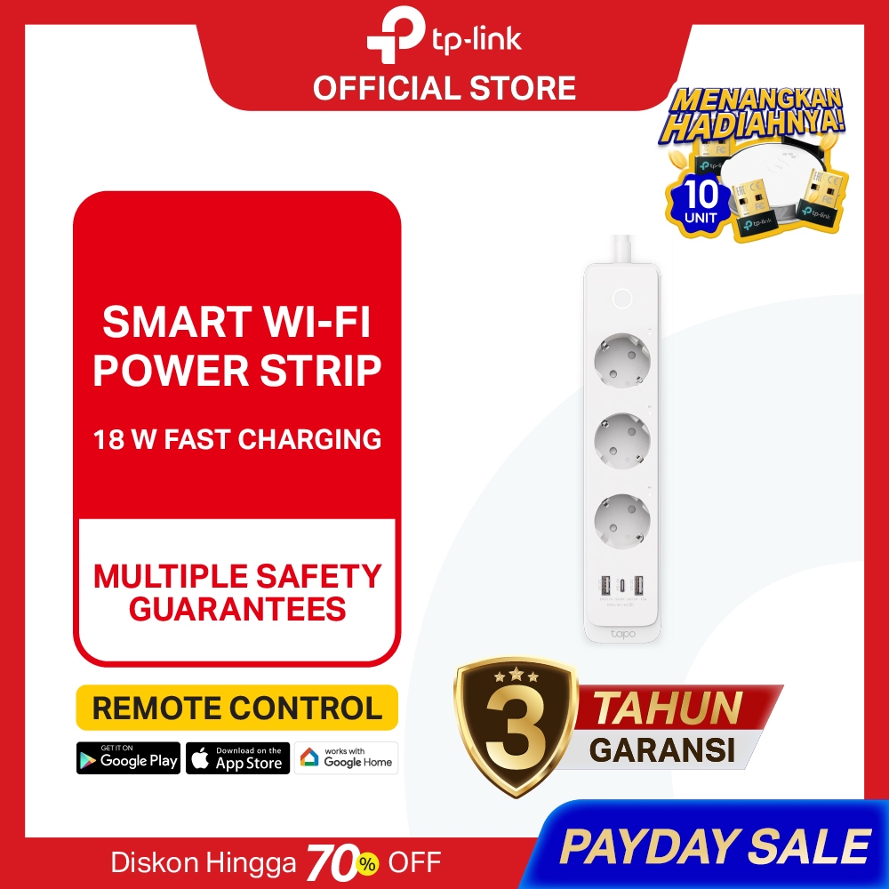 TP-LINK Tapo P300 Smart Wi-Fi Power Strip easy-to-use smart plug 18W