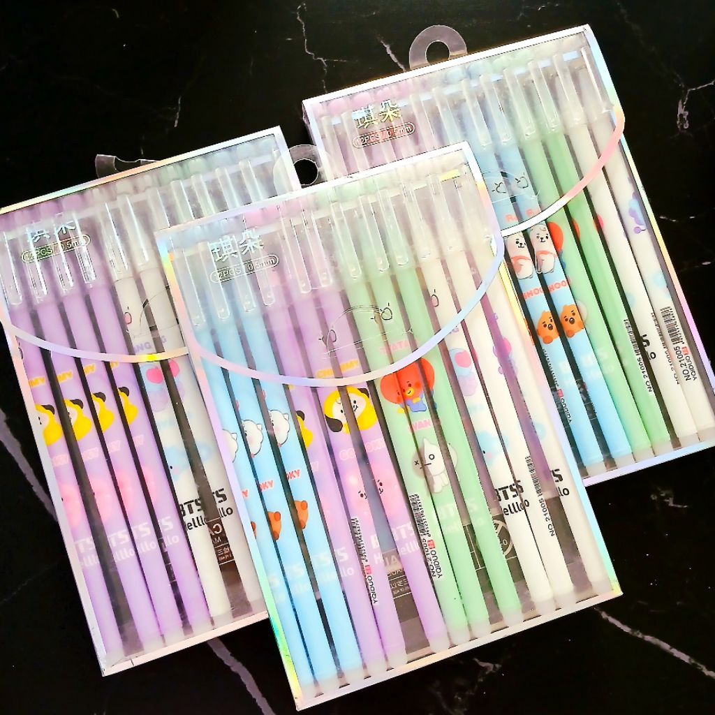 Pulpen BT21 Bisa Dihapus Isi 12 Pulpen Chimmy Koya Van Cooky Shooky Tata Pena 0.5 Back To School
