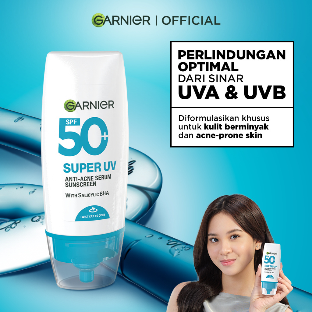 GARNIER Super UV Anti-Acne Serum Sunscreen SPF50+ PA++++ Salicylic Acid Lawan Jerawat BHA 30ml sunsc