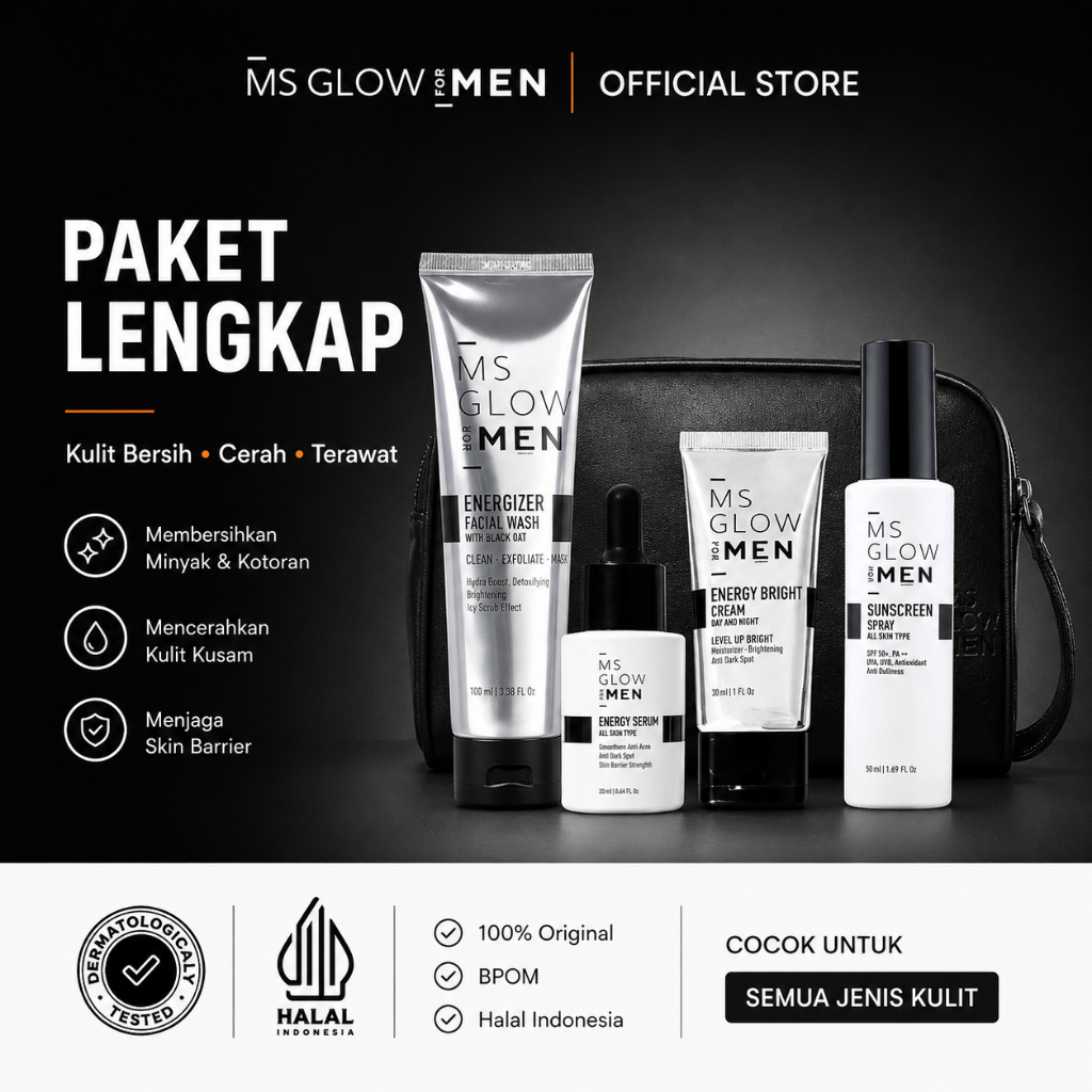 Ms Glow Men Skincare Perawatan Wajah Pria | Paket Basic Paket Lengkap | Facial Wash Men Official