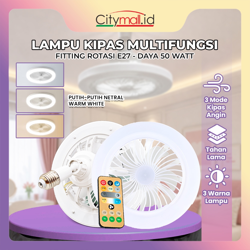 HORICI Lampu Kipas LED Plafon 50W Fitting E27 Kipas Angin Mini Ceiling Light Remote Control 26CM Lam