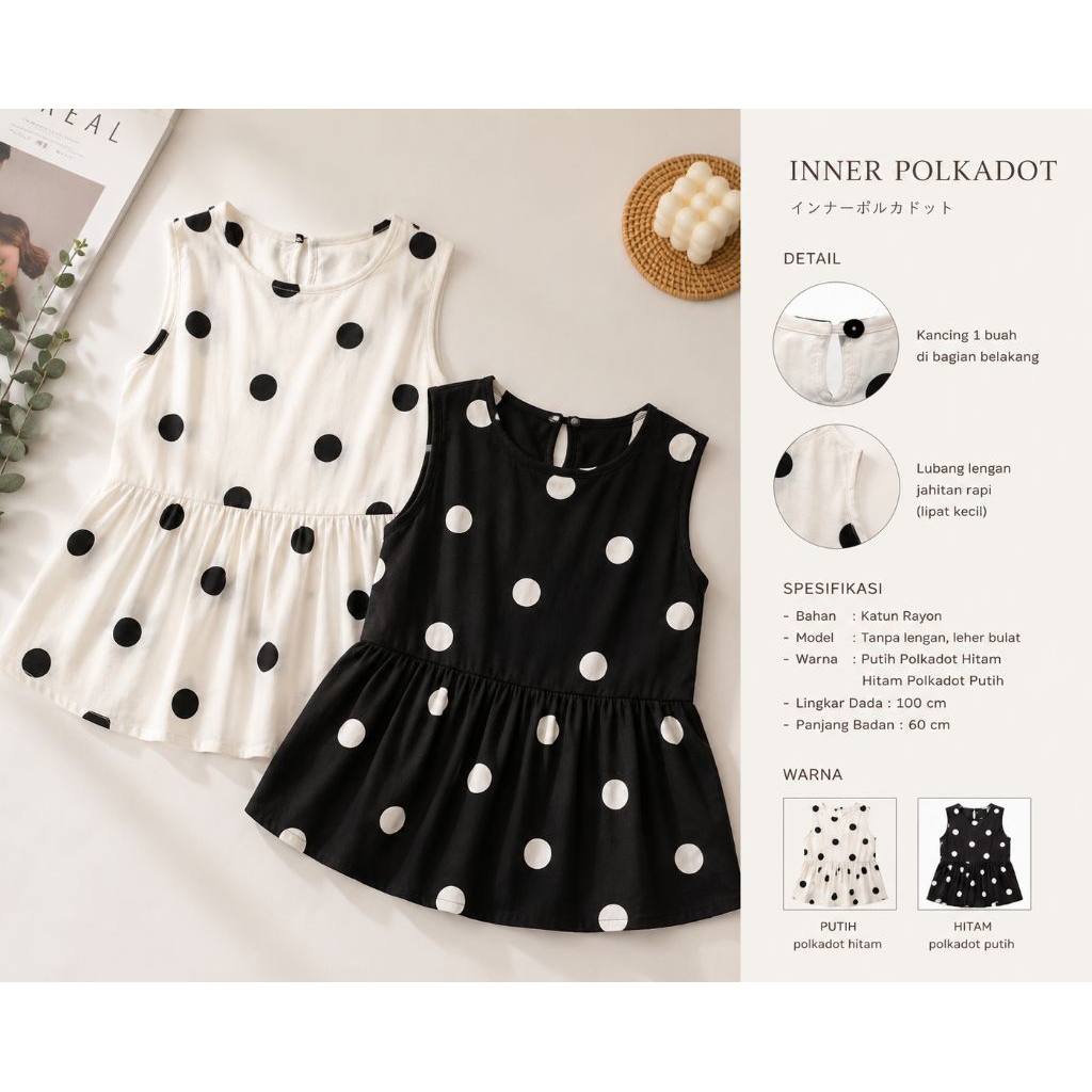 OTWEAR / Gania Top inner polkadot/ inner baju / inner polkadot/ polkadot