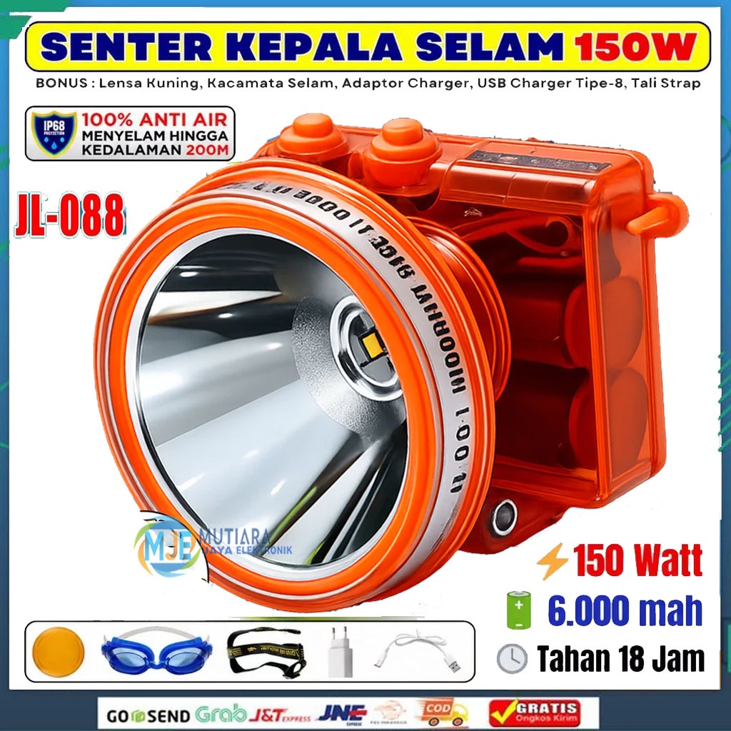 jl-088 senter kepala selam jinlong 150watt cahaya putih senter kepala menyelam transparan NEW