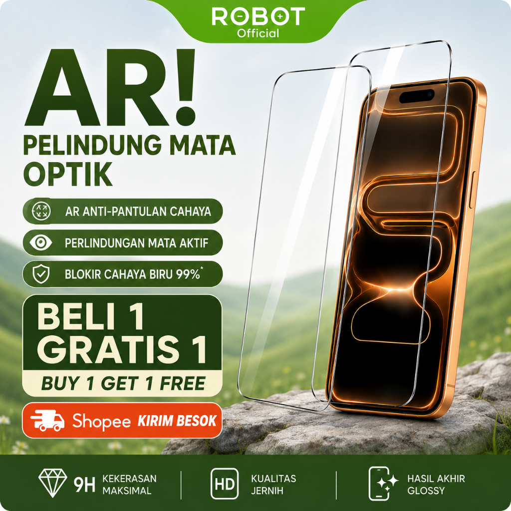 [Buy 1 get 1] ROBOT iPhone Tempered Glass HP Full Screen Full Cover 9H Hardness Anti Gores Anti Reta