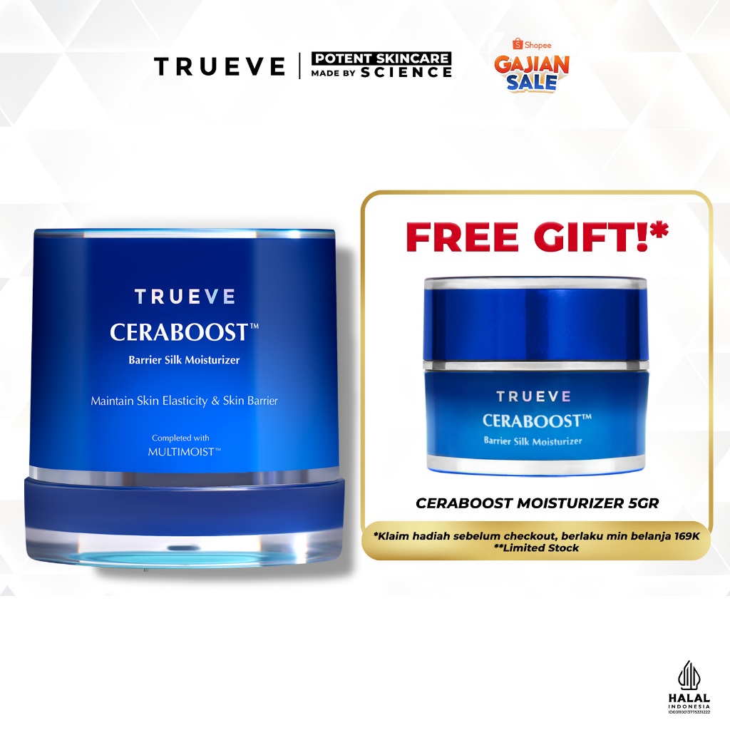 TRUEVE Ceraboost Silk Moisturizer Gel 30gr - Moisturizer Gel Pelembab Wajah Pagi Malam, Memperbaiki 