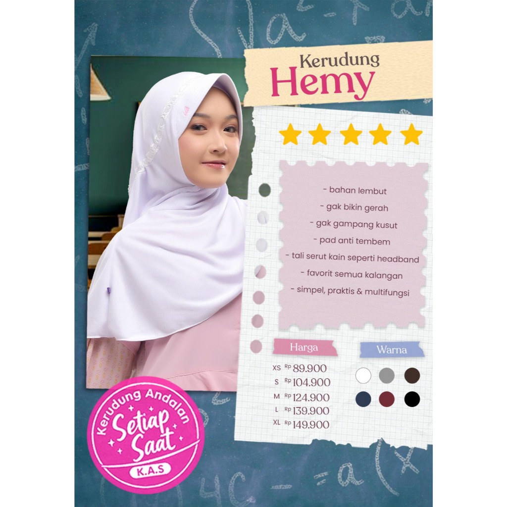 KERUDUNG HIJAB SEKOLAH RABBANI HEMY PITA ATAS MAROON/HEMY PUTIH/HEMY COKLAT/HEMY HITAM/ HEMY ABU/HEM