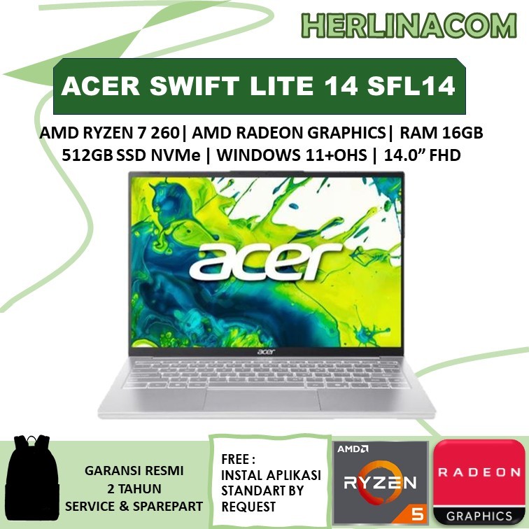 Laptop Acer Swift Lite 14 SFL14 Ryzen 7 260 16GB 512GB