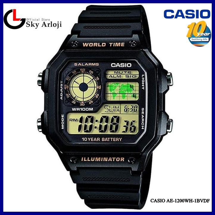 CASIO AE-1200WH-1BVDF Jam Tangan Pria Digital Hitam AE1200WH CASIO AE-1200WH-1B