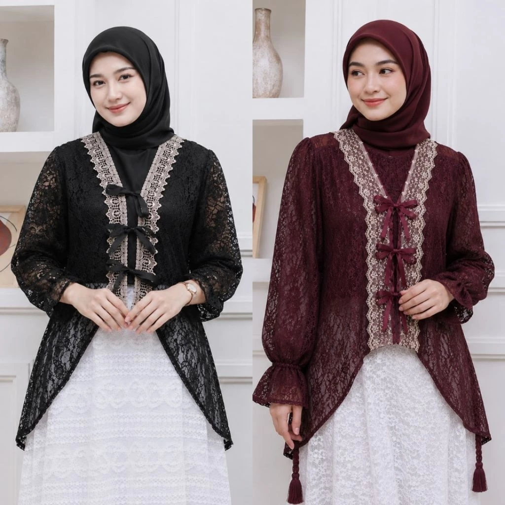 Outer Brukat Tile Cardigan Elegan Wanita Pesta