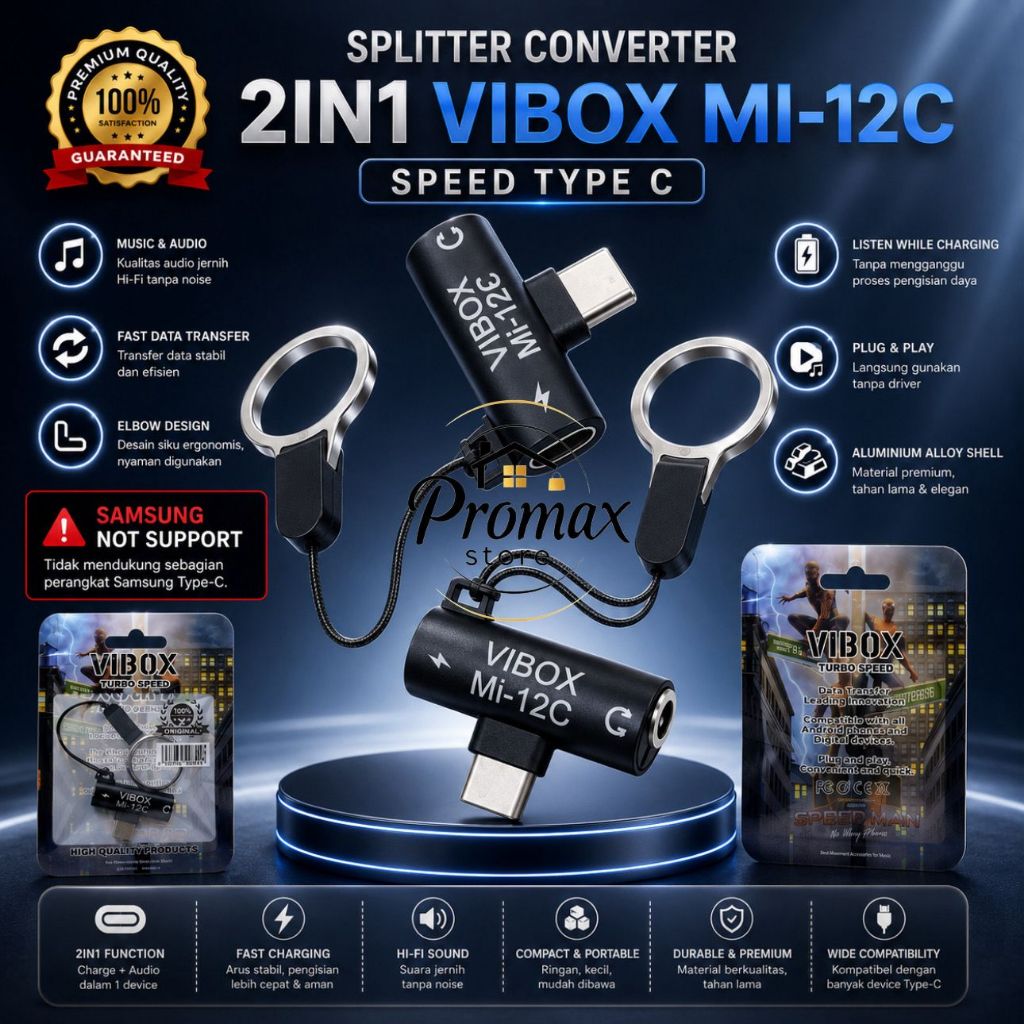 PM - Vibox MI-12c X Fleco SPC-09 Tipe C 2in1 Converter Splitter Type C To Aux 3.5mm Headset For Hp O