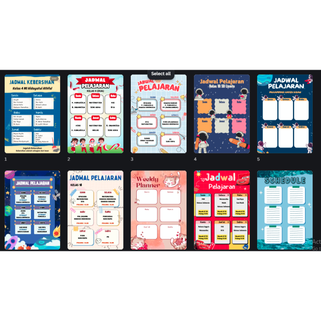 Cetak Jadwal Pelajaran Custom F4 Kertas BC 250 Laminating Bisa Nama dan Karakter