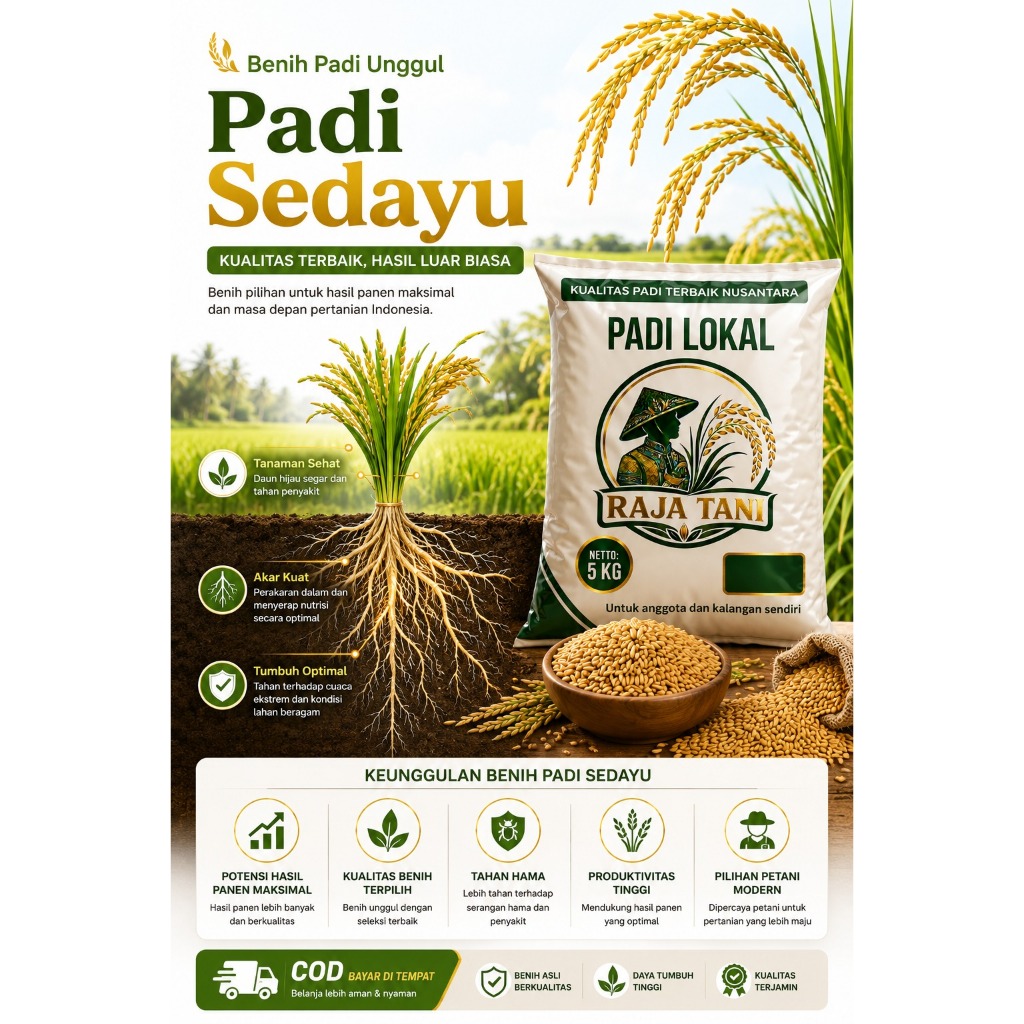 Benih Bibit Padi SEDAYU Kualitas Super Unggul Kemasan 5kg Original Produk RAJA TANI anakan banyak bo