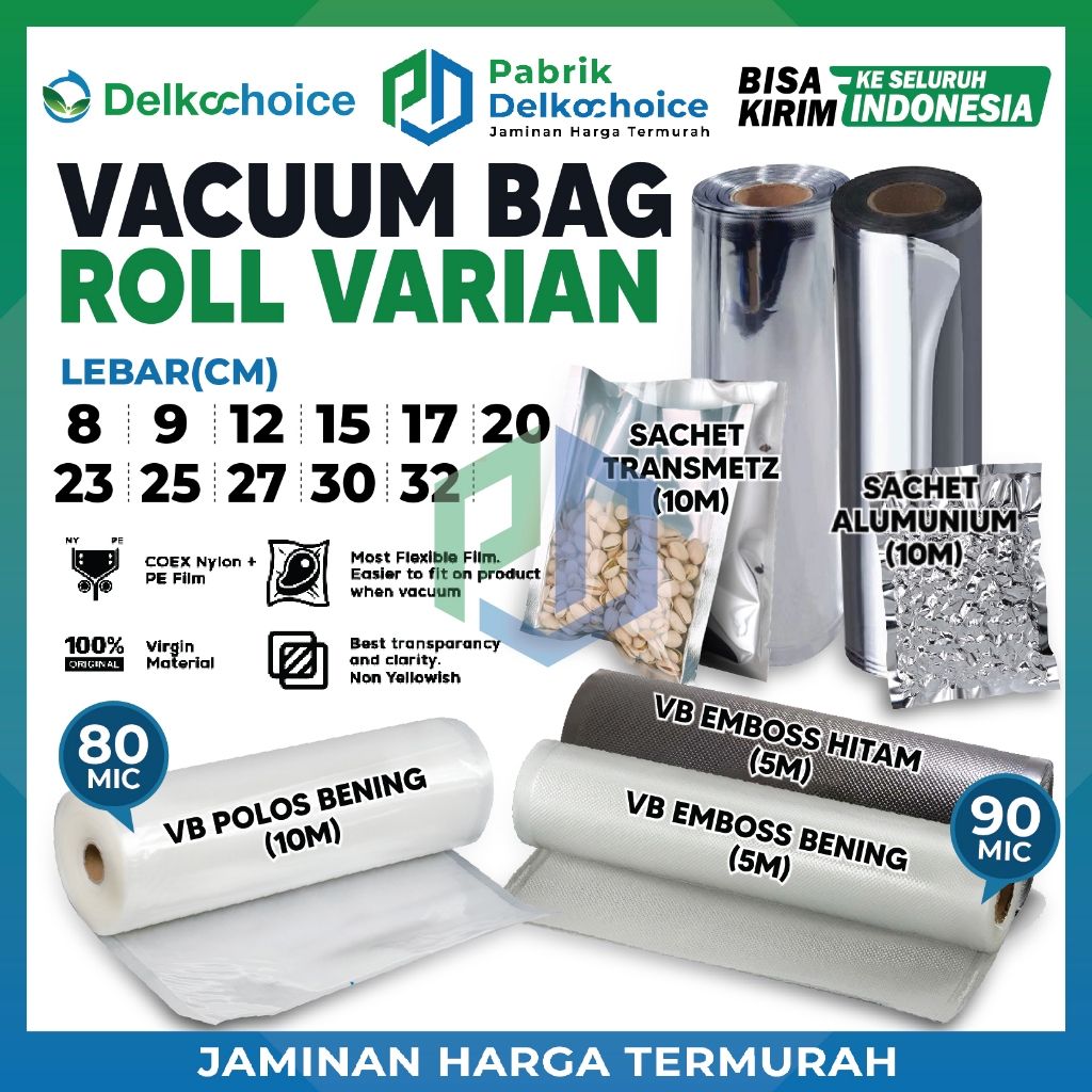 Plastik Vakum Vacuum Vacum Bag Sealer Roll Polos Emboss Bening Hitam Sachet Roll Delkochoice Termura