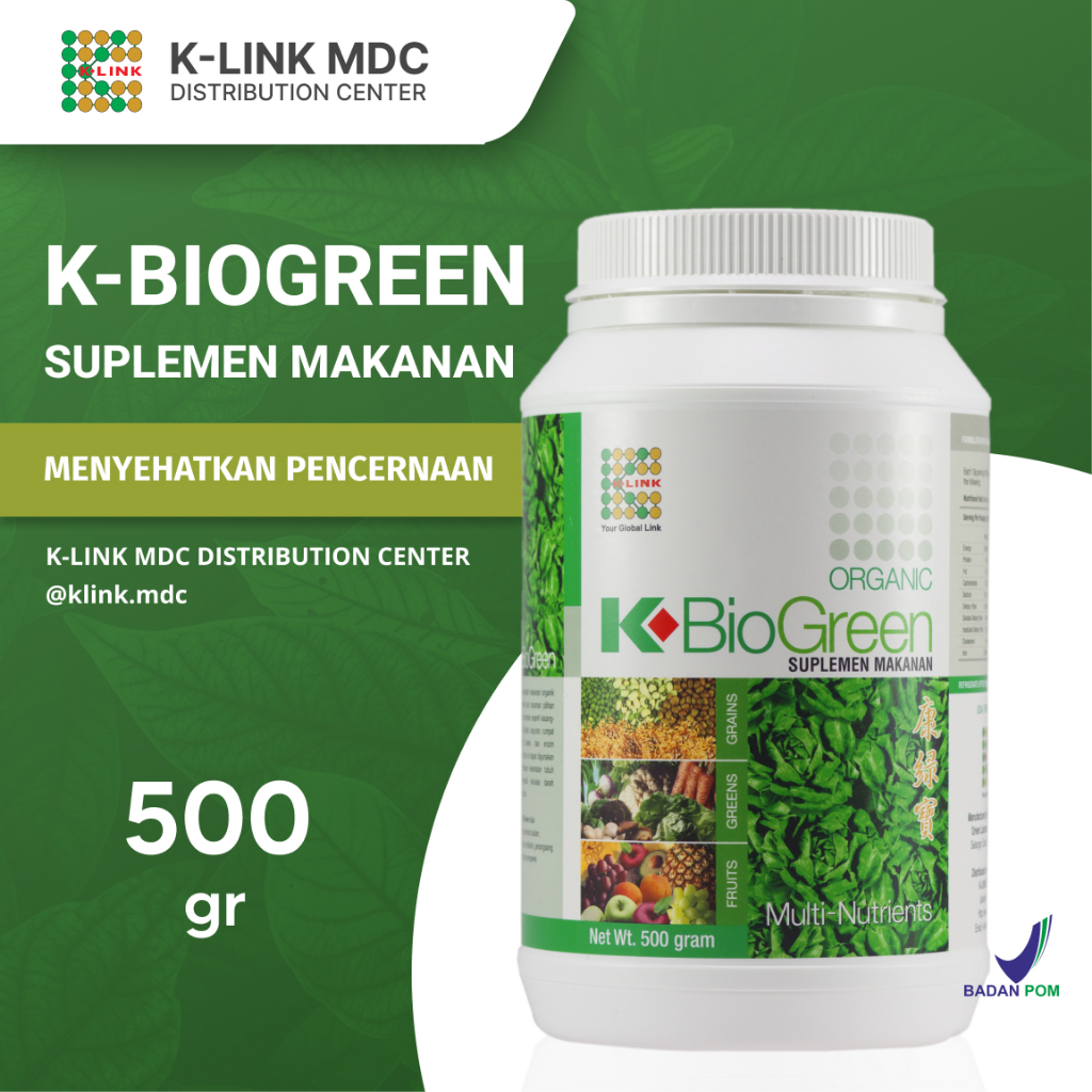 Organic K-BioGreen Multi-Nutriens 500 gr Container Bio Green Pelangsing Diet Alami Original K Link I