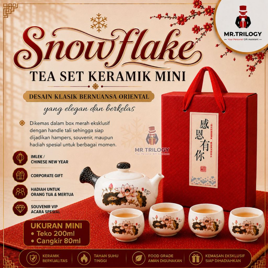 Hampers Tea Set Keramik SNOWFLAKE Chinese Tea Pot Classic Set Hampers Gift Cangkir Teko Teh Set Hadi
