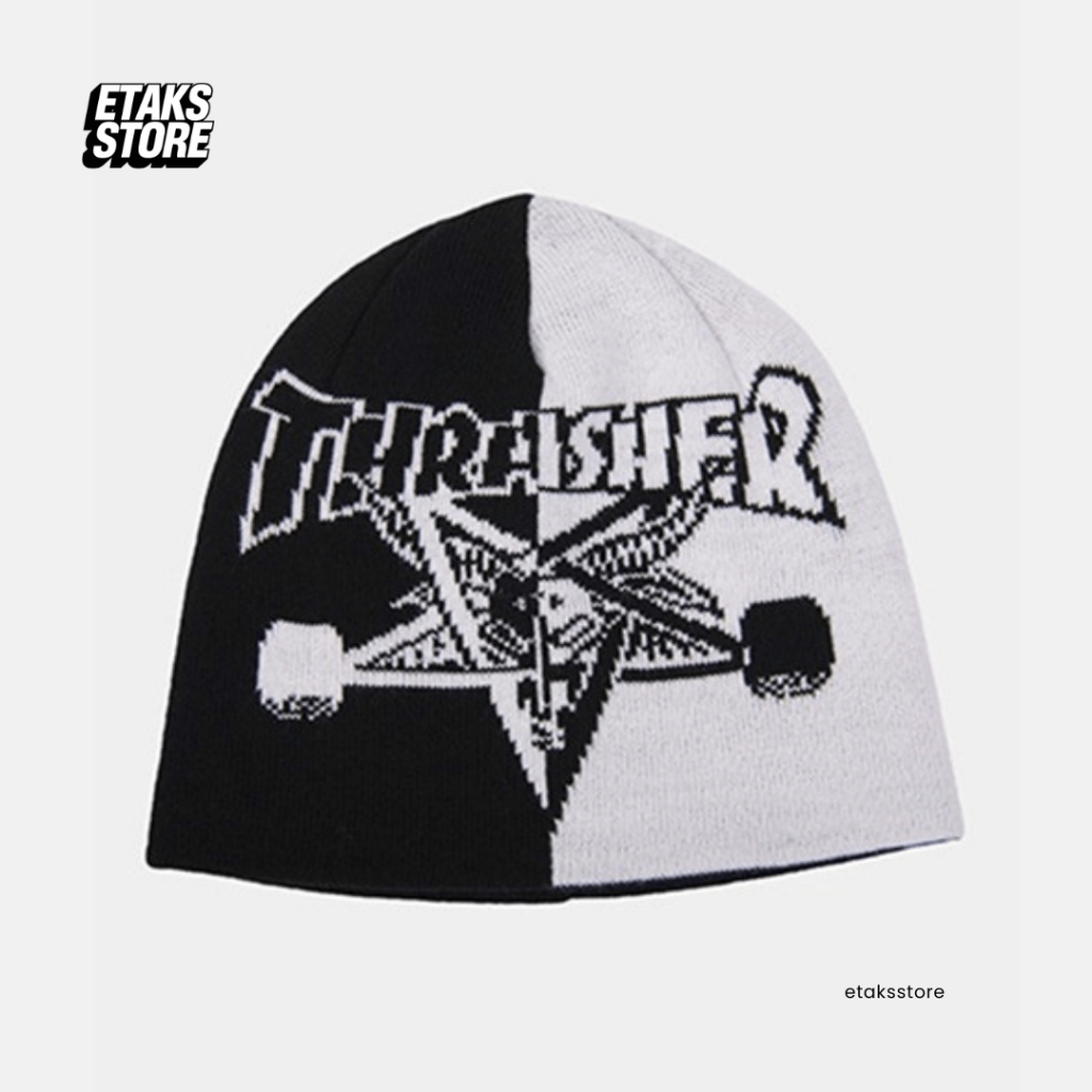 Kupluk Thrasher Skategoat Split Beanie Black White | Skate Brand Street Wear | Import USA | Resmi Or
