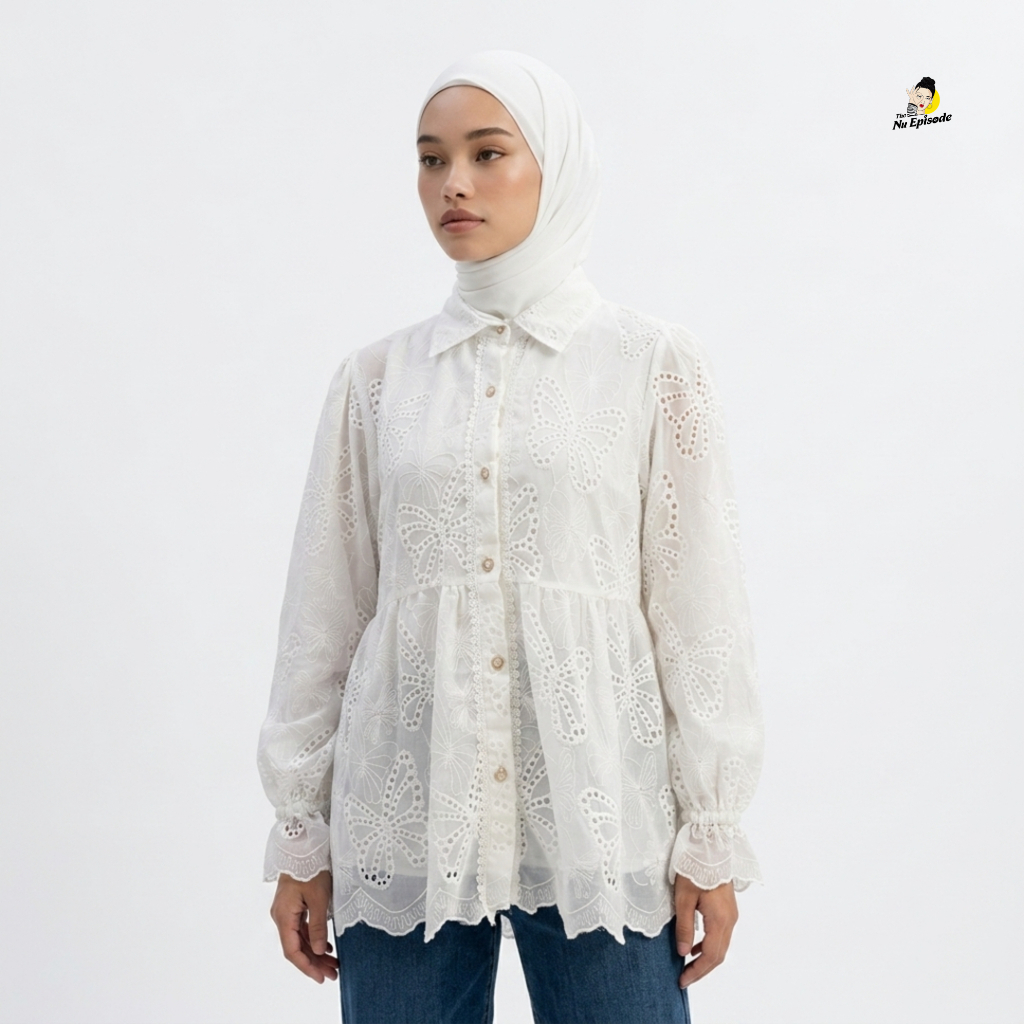 THE NUEPISODE - Aiza Top - Blouse Wanita Brukat Eyelet Motif Bunga Peplum