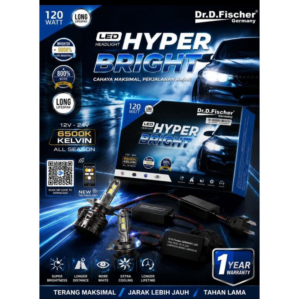 Lampu LED DR.D.Fischer Germany H11 Hyper 120 Watt 6500 Kelvin