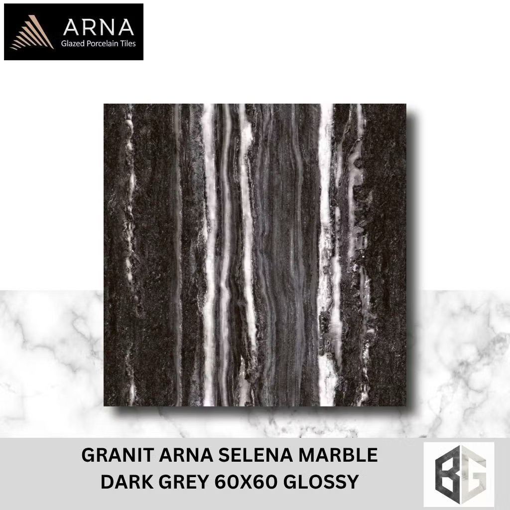 Granit Lantai ARNA Selena Marmer Marbel 60x60 Glossy Dark Grey Motif Marmer