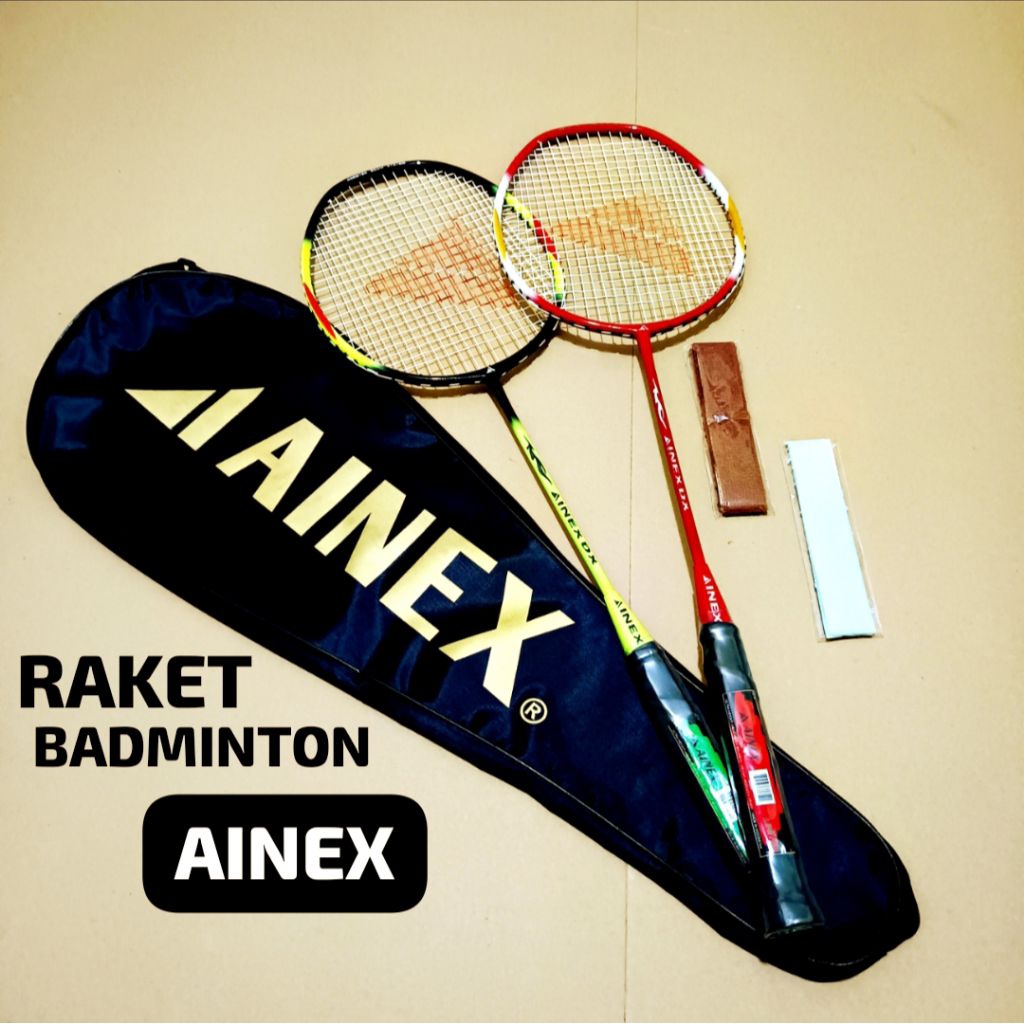 (Grosir) Raket Badminton Sepasang 2 Raket Bonus Tas Dan Grip Original Ainex
