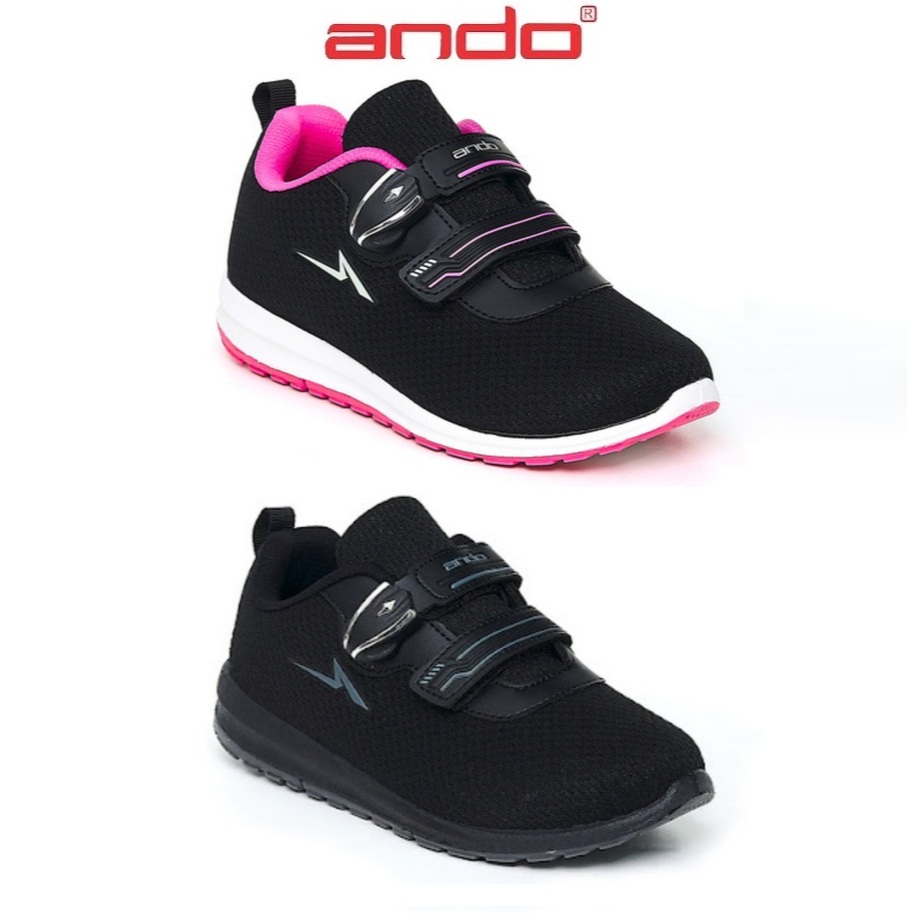 Ando Arlyn Sepatu Sneakers Anak 33-36 Sneaker Sekolah Perekat Magnet Hitam Putih Polos