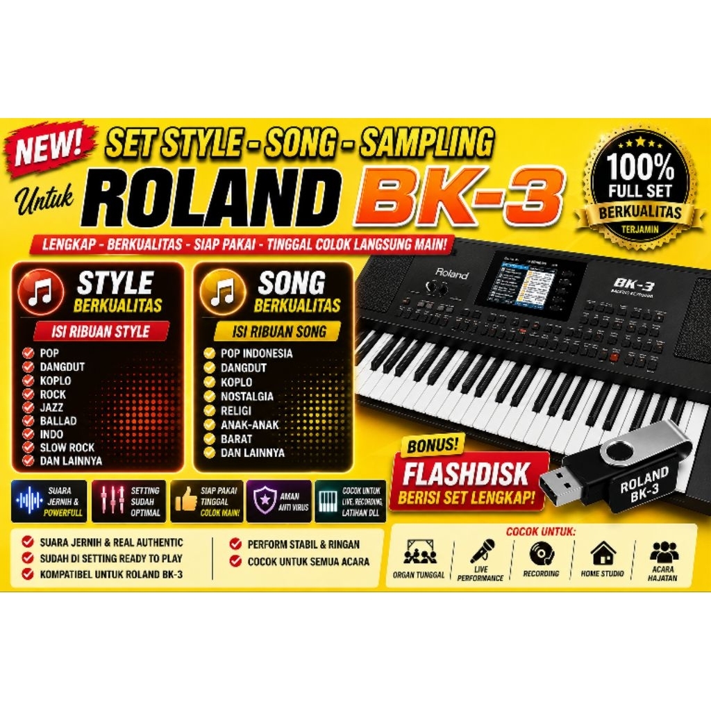 Flashdisk style song Keyboard Roland BK 3 isi ribuan