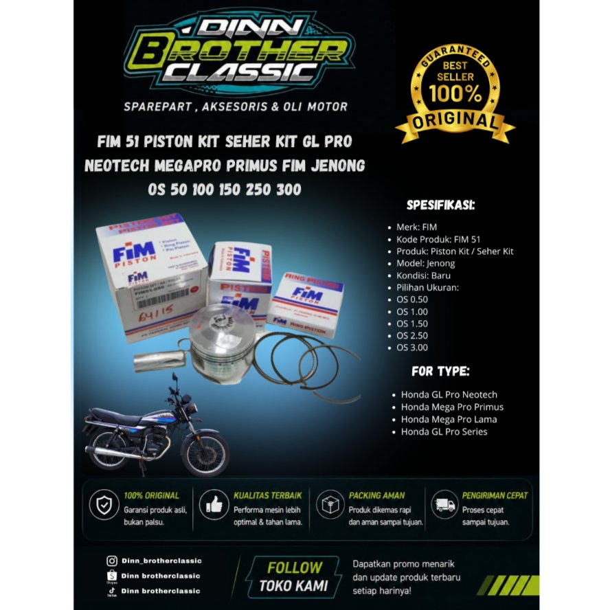 FIM 51 PISTON KIT SEHER KIT GL PRO NEOTECH MEGAPRO PRIMUS FIM JENONG OS 50 100 150 250 300