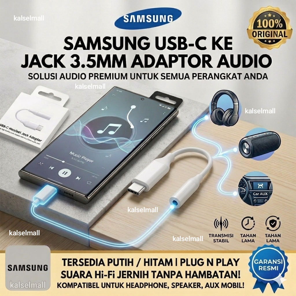 SAMSUNG Converter OTG Type C to Headphone Jack 3.5mm Ori Splitter Audio Adapter Konverter Sambungan 