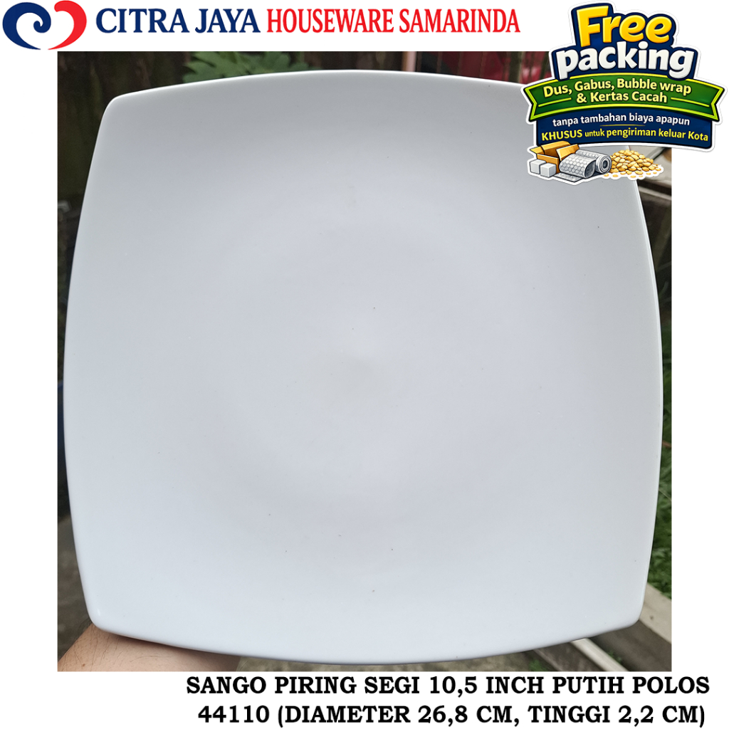 Piring SEGI 10,5 INCH (1 PCS / 6 PCS) SANGO 44110 PUTIH POLOS KERAMIK