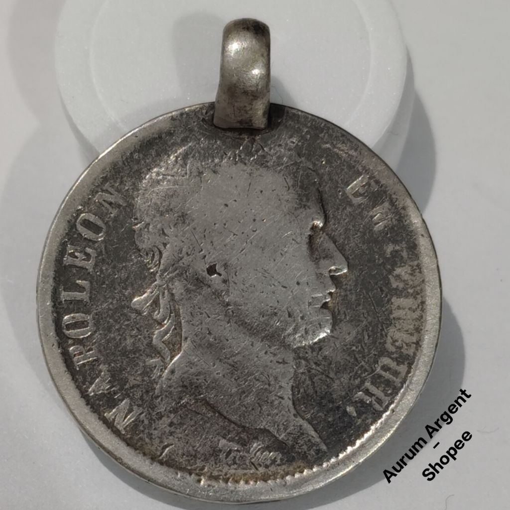 LTK.6-- 1 PC LIONTIN KOIN PERAK KUNO ASLI 2 FRANCS NAPOLEON I TH 1808. -- SILVER COIN --