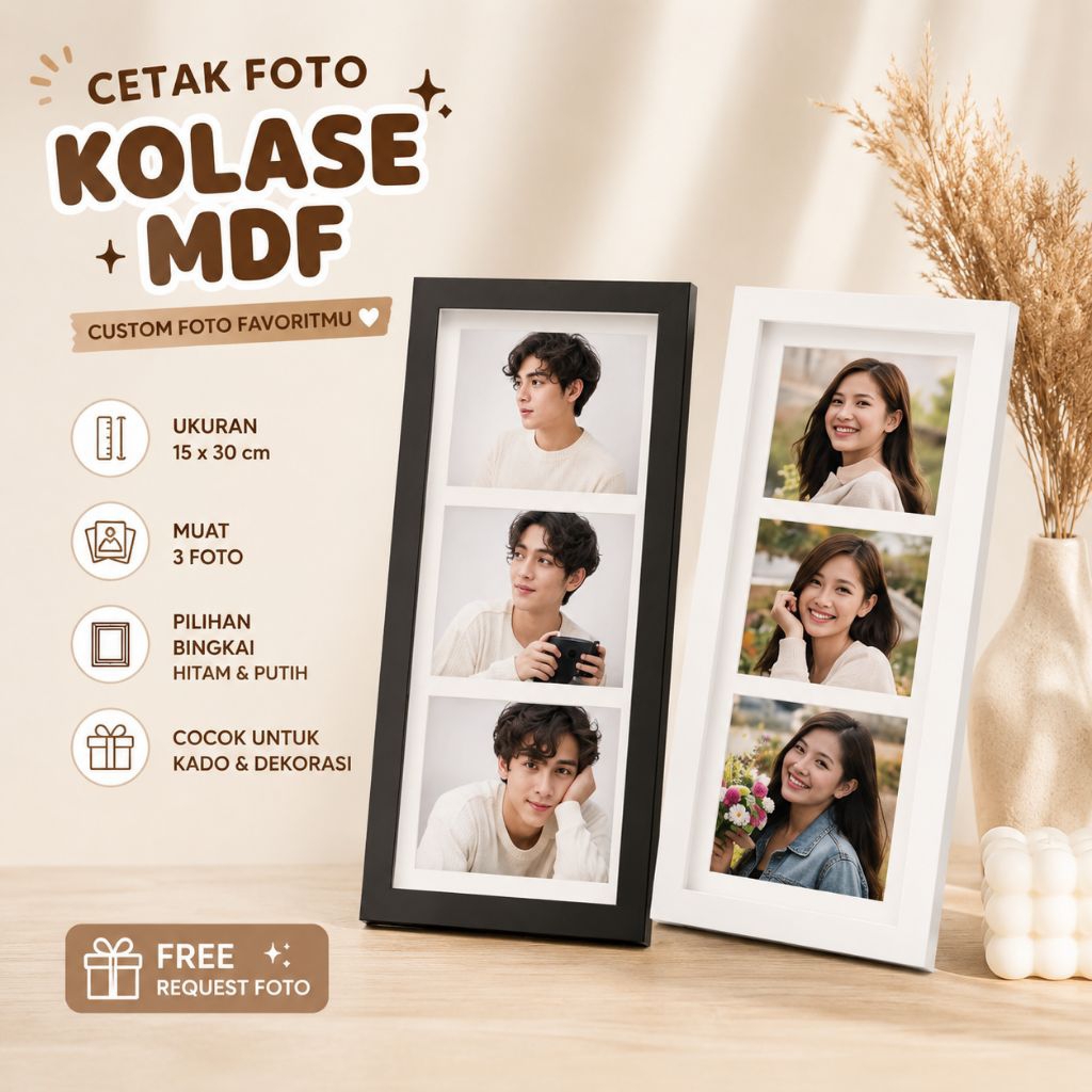 Cetak Foto Kolase Custom Papan MDF Isi 3 Foto