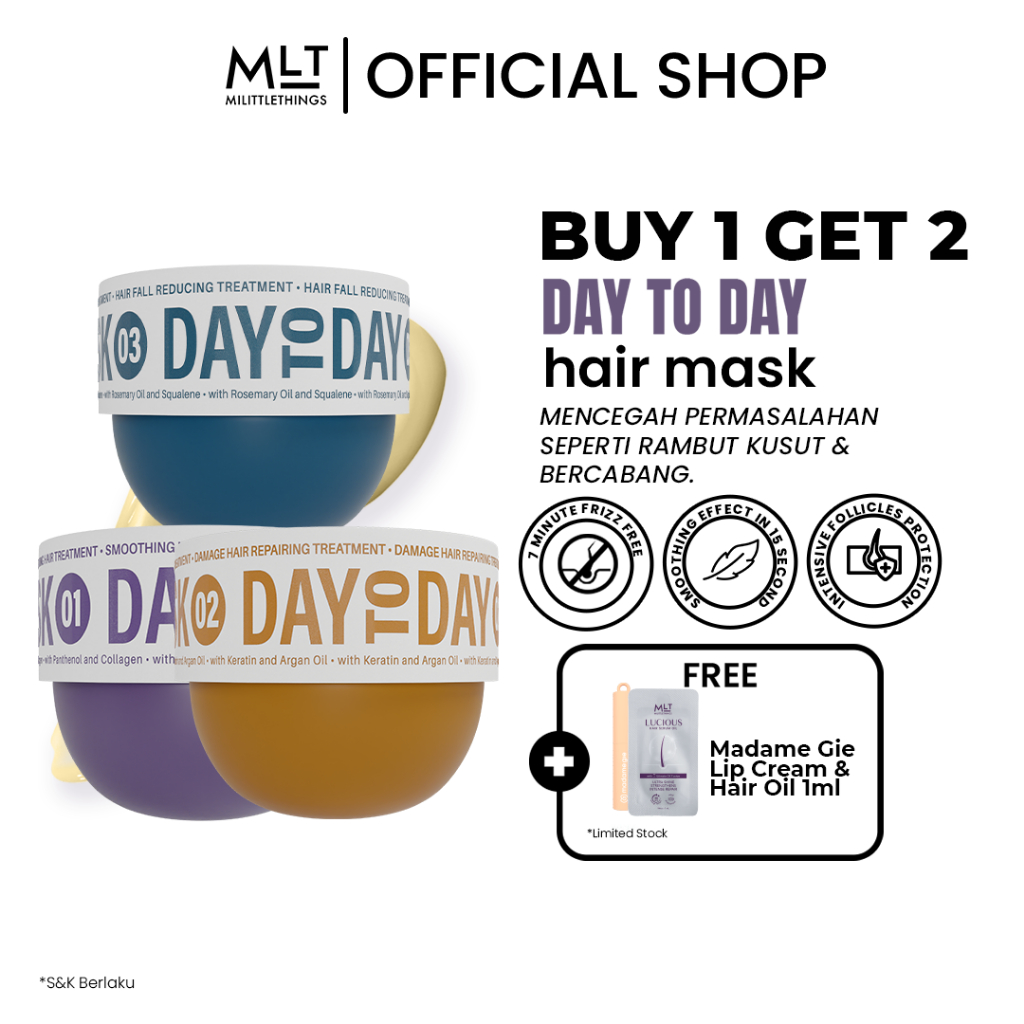 MLT Day To Day Hair Mask 250ML - Masker Rambut Lembut Berkilau | Anti Rontok Kusut Kering Frizzy |  