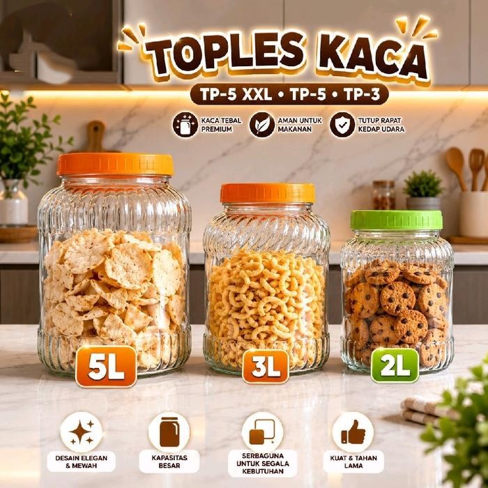 Kedaung Toples Kaca SToples Kaca Serbaguna 3000 ml dengan Tutup Plastik untuk Penyimpanan Makanan  -