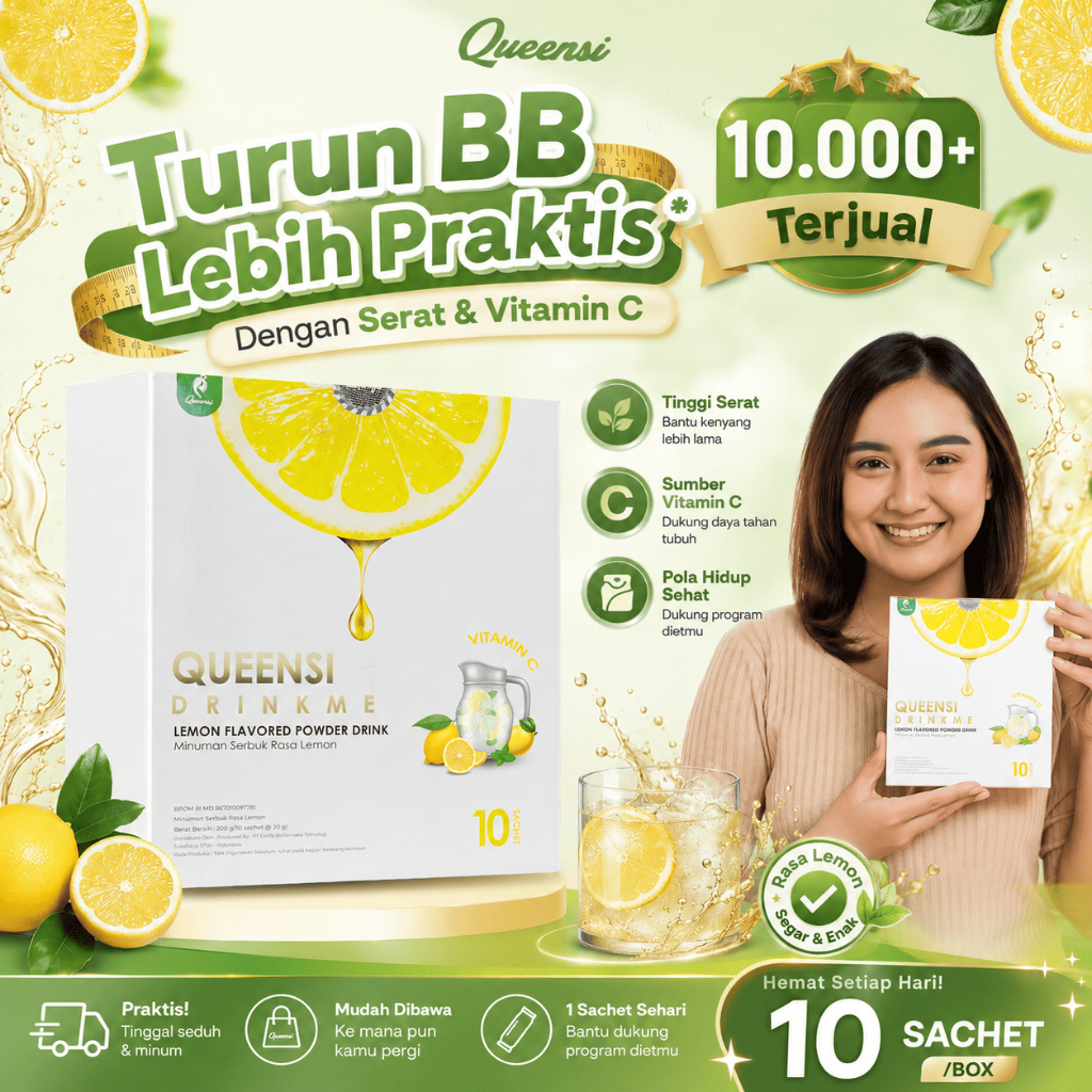Queensi Drinkme Lemon Flavored Powder Drink Minuman Serbuk Rasa Lemon Penghilang Lemak Di Tubuh