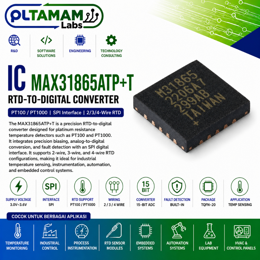 IC MAX31865ATP+T – RTD to Digital Converter untuk PT100 / PT1000
