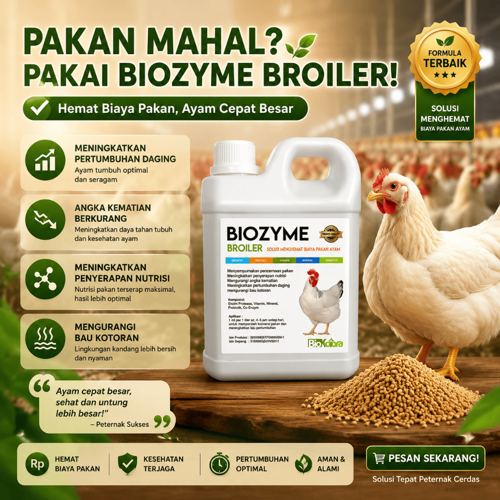 Biozyme Broiler Penggemuk Ternak Menjaga Daya Tahan Tubuh Stamina Antivirus Mengurangi Bau Kotoran U
