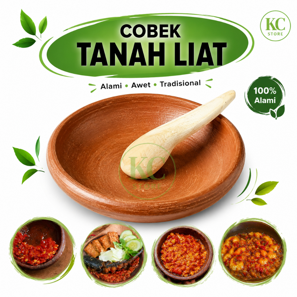 1 Set Cobek Tanah Liat Coet Tanah Liat Set Ulekan Tahan Panas Lumpang Tanah Liat