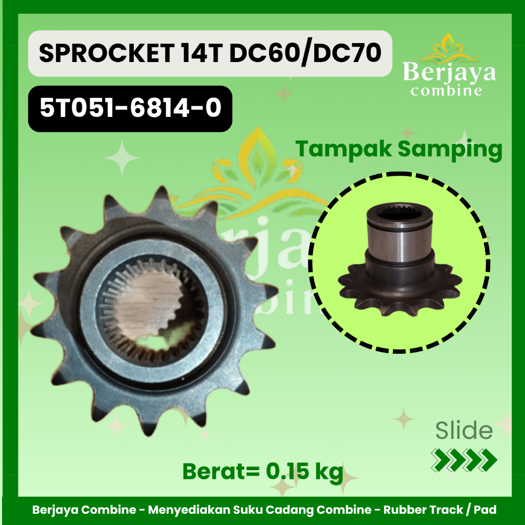SPROCKET 14T DC60/DC70 / 5T051-6814-0 / Combine Harvester Kubota Tipe DC60/DC70