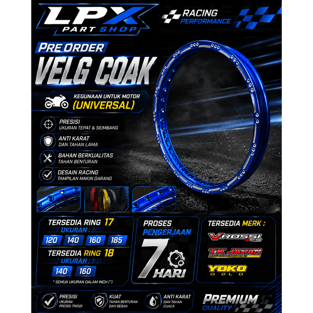 VELG MILLING COAK TK, COMET, JINFEI, YOKO, OSAKI RING 17 & 18 ANODIZE WARNA LENGKAP