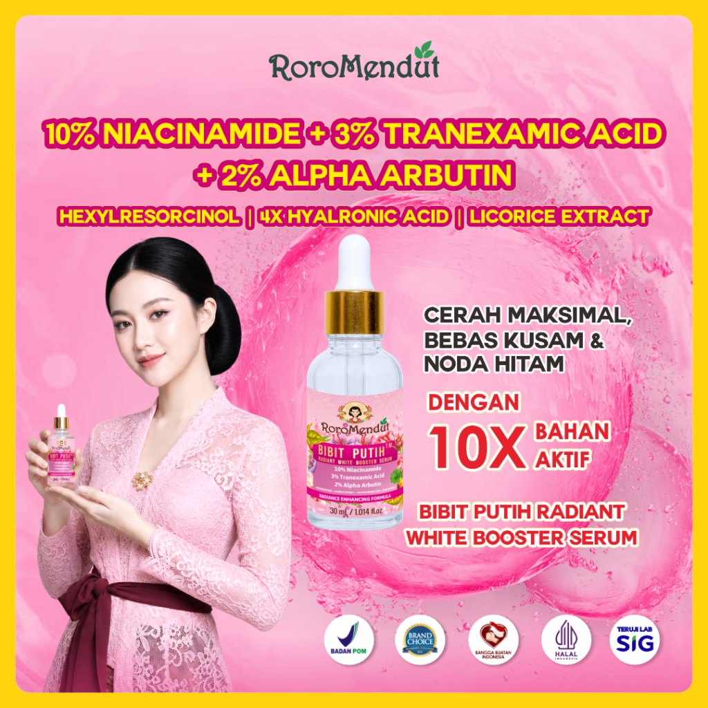 RORO MENDUT 10% NIACINAMIDE 3% TRANEXAMIC ACID 2% ALPHA ARBUTIN HEXYLRESORCINOL BIBIT PUTIH RADIANT 