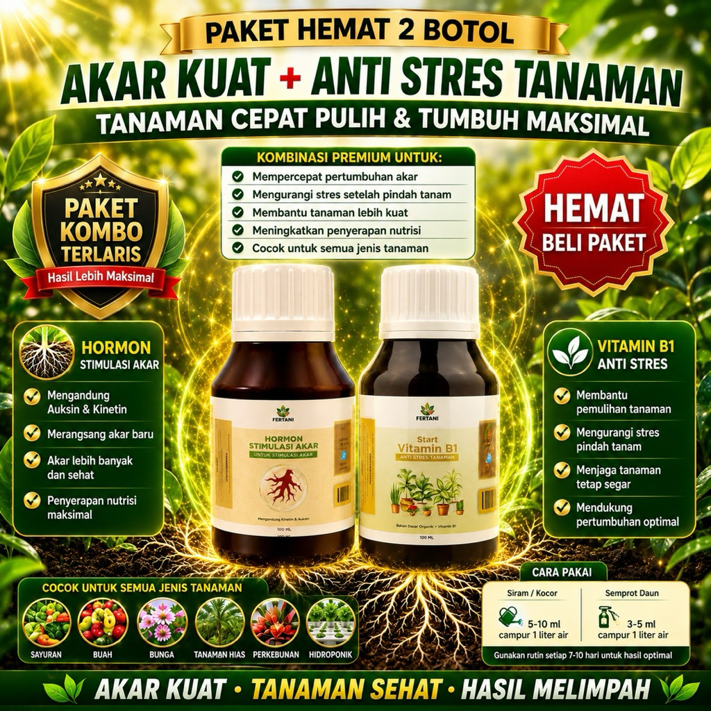 FERTANI Paket Hormon Akar + Vitamin B1 Tanaman 100ml | Perangsang Akar Cepat Tumbuh & Anti Stres Tan