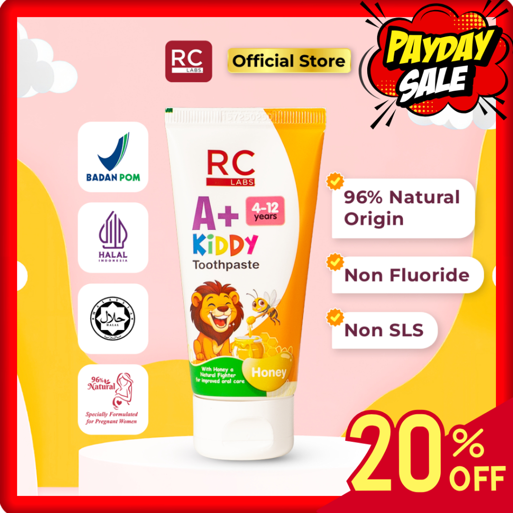RC Labs 7in1 A+KIDDY 4-12 tahun HONEY TOOTHPASTE 40g Pasta Gigi Natural Non Fluoride Non SLS Aman te