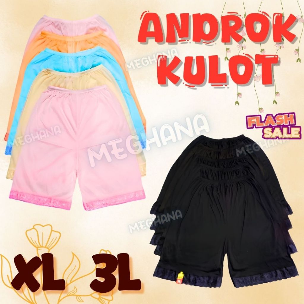 Androk Kulot Celana Pendek Wanita Motif Ruffle Pinggang Elastis Warna-Warni XL 3L