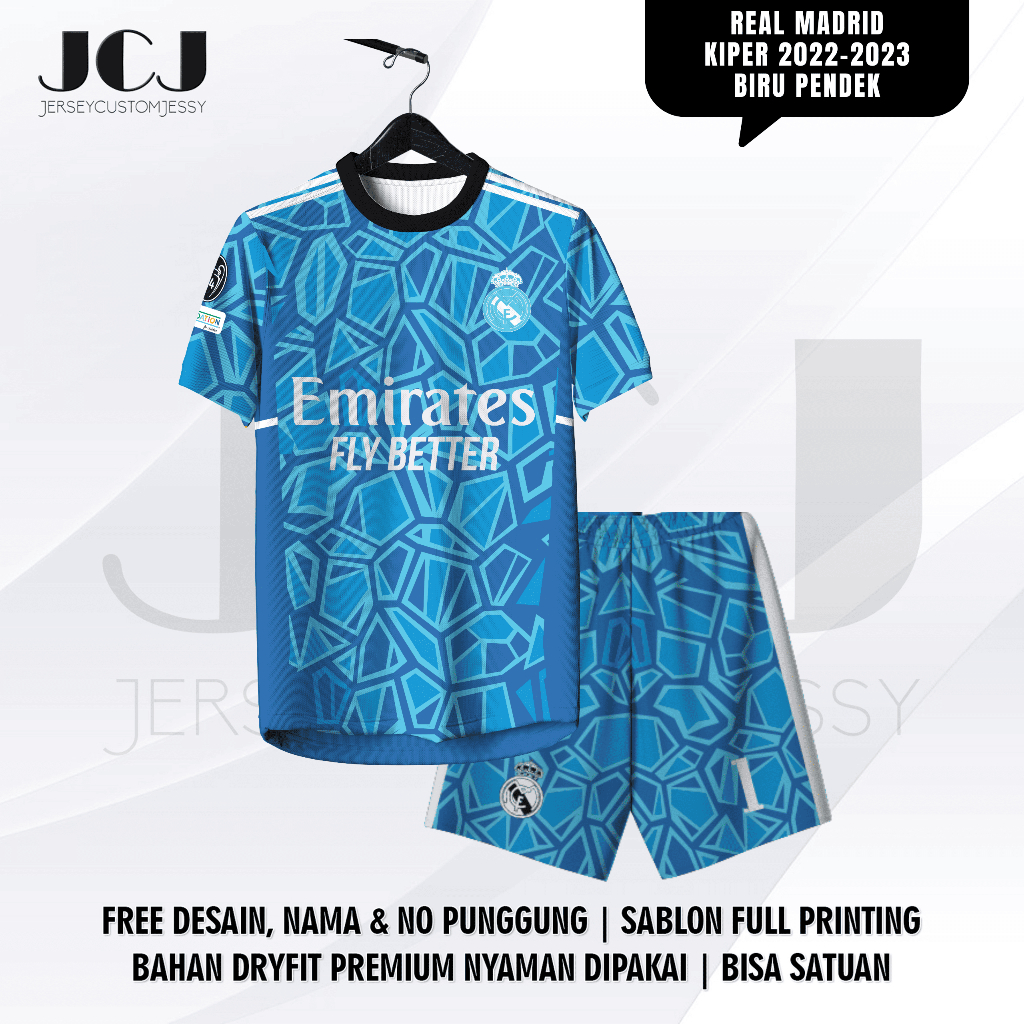 JERSEY REAL MARDID KIPER 22-23 BIRU PENDEK FREE CUSTOM UNTUK ANAK DAN DEWASA