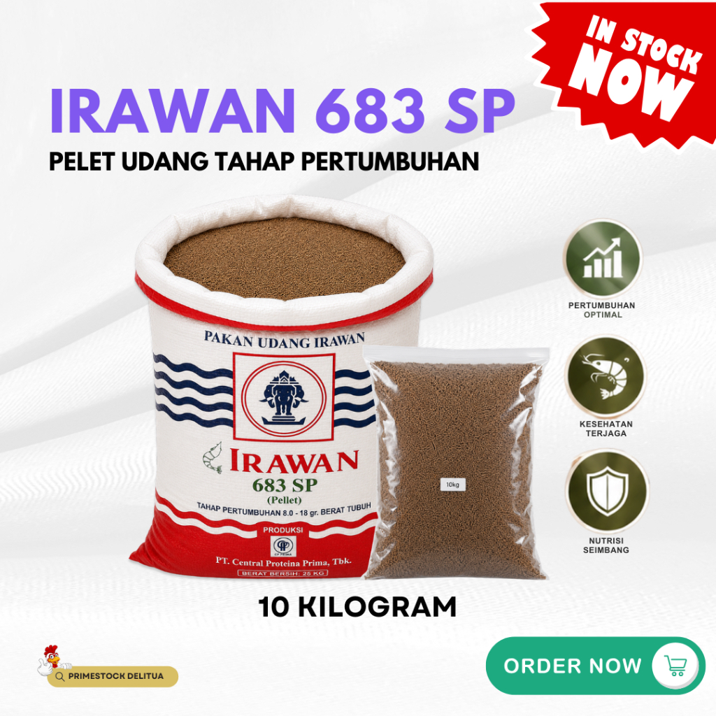 Pakan Udang Irawan 683 SP Repack 10Kg Pelet 1.6mm Protein 30% Udang Vaname Windu CP Prima