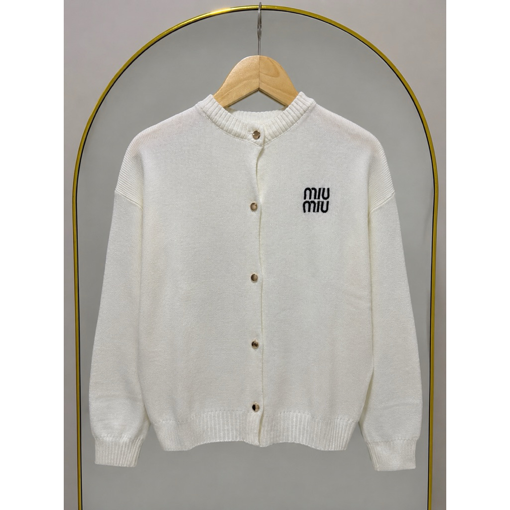 Cardigan Rajut Wanita Premium Bordir Miumiu Style | Outer Knit Polos Kancing Depan Stretchy Kekinian