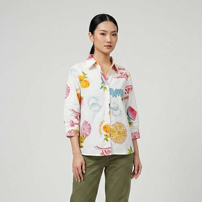 Lilyfashionidn Kemeja Katun Motif Print Premium - 430886(EKG)