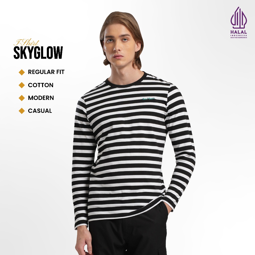 Emba Classic - Skyglow Kaos Pria Lengan Panjang Regular Fit Warna Black