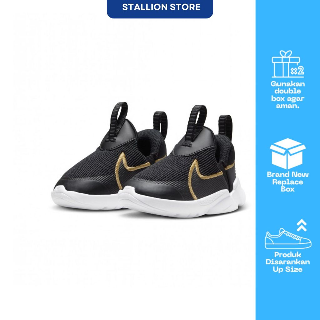 Sepatu Anak / Sepatu Kids / Nike Flex PLUS 2 - BLACK WHITE GOLD
